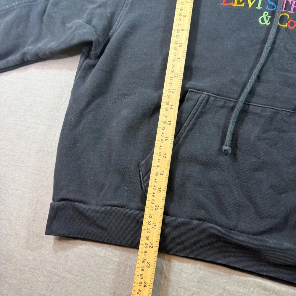 Levi Strauss & Co Hoodie Mens Medium Black Excellent Rainbow Embroidered Logo